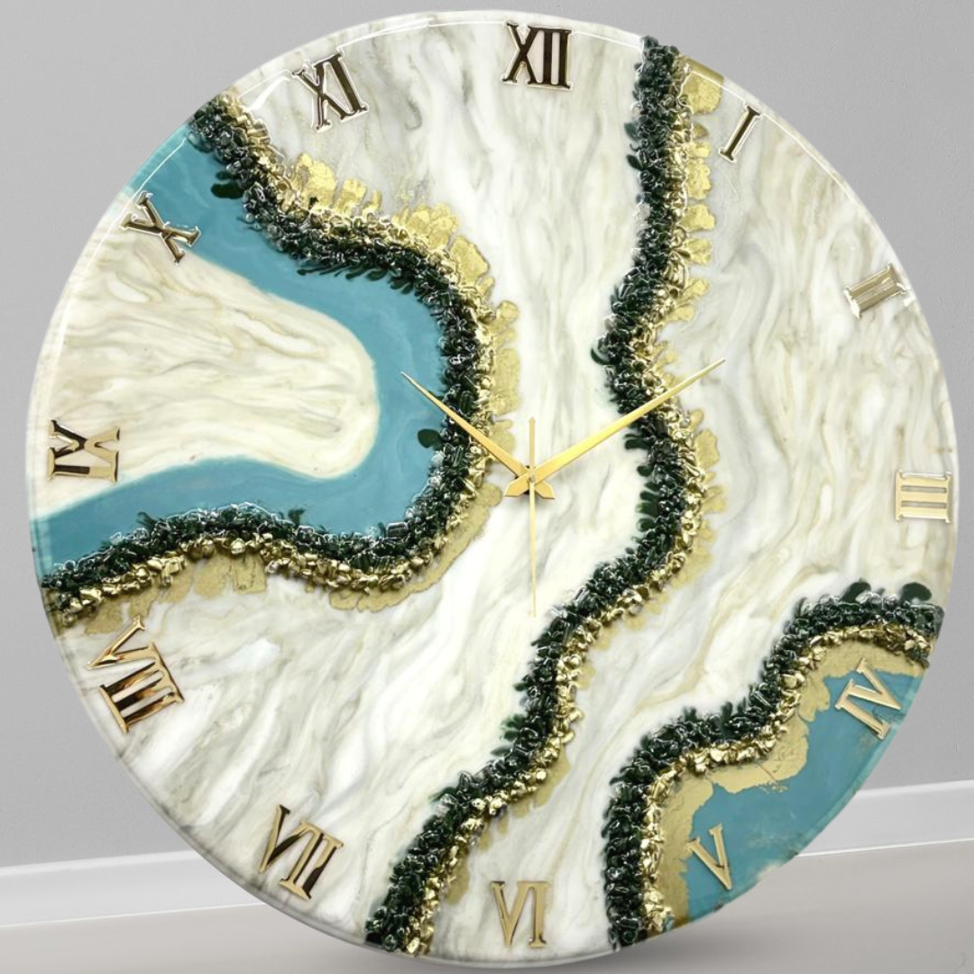 Curvy Green Shiny Marble Finish Wall Clock