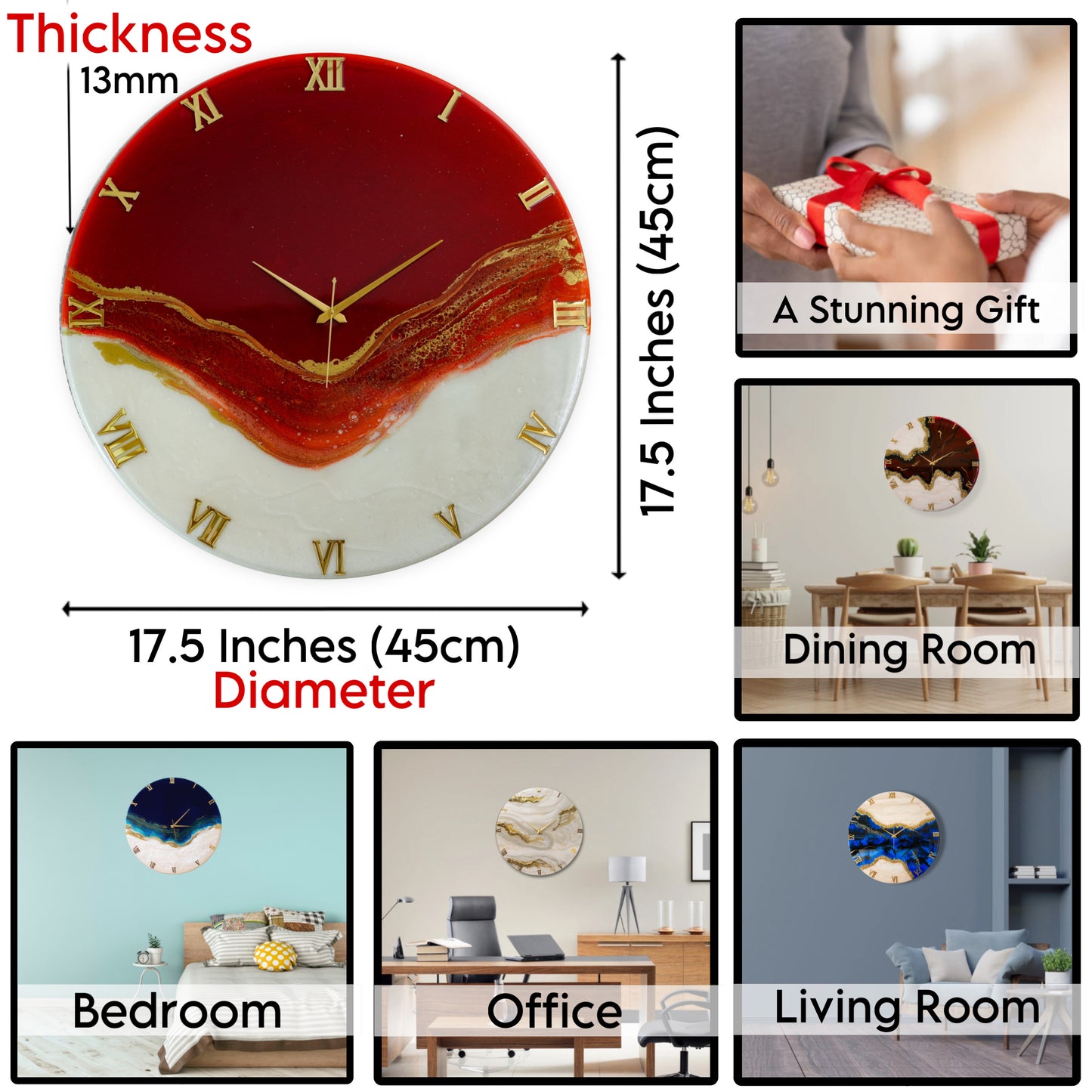 Red Stunner Medium Size Silent Clock 17.5 Inches