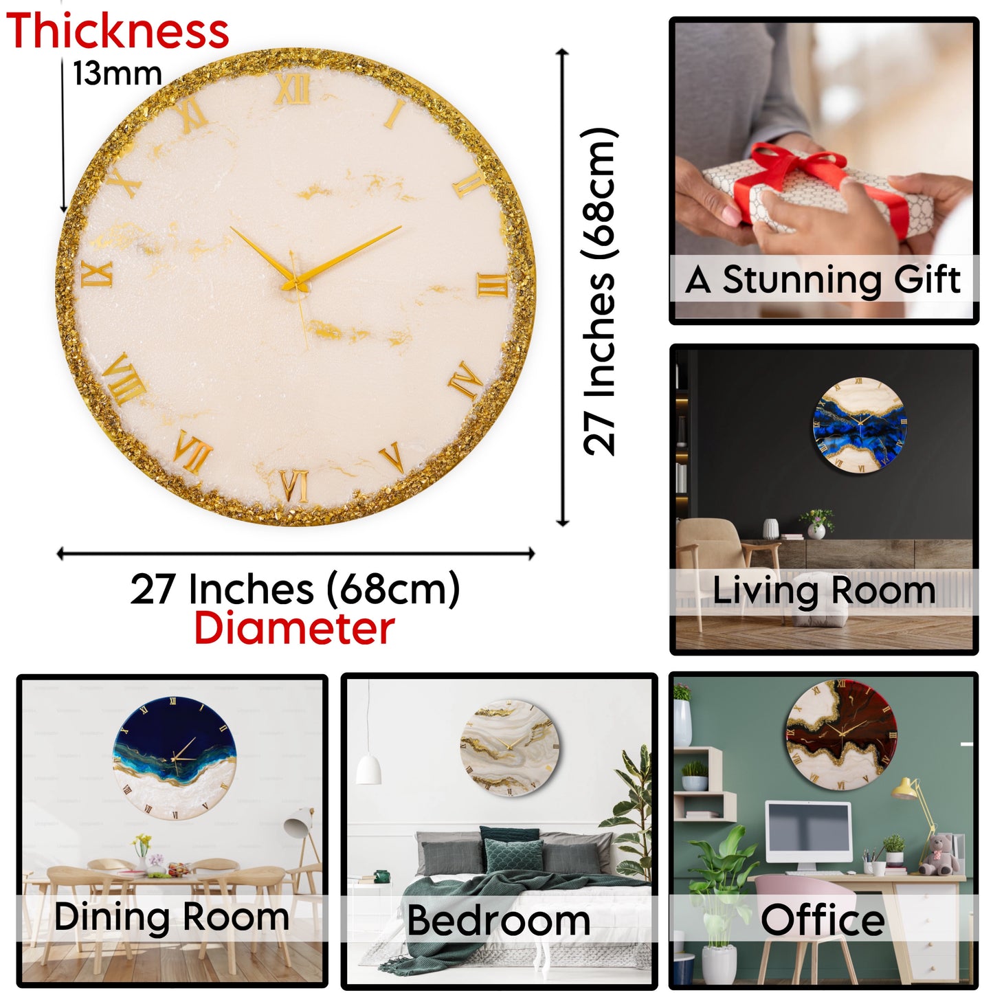 Golden Ring Large Silent Clock