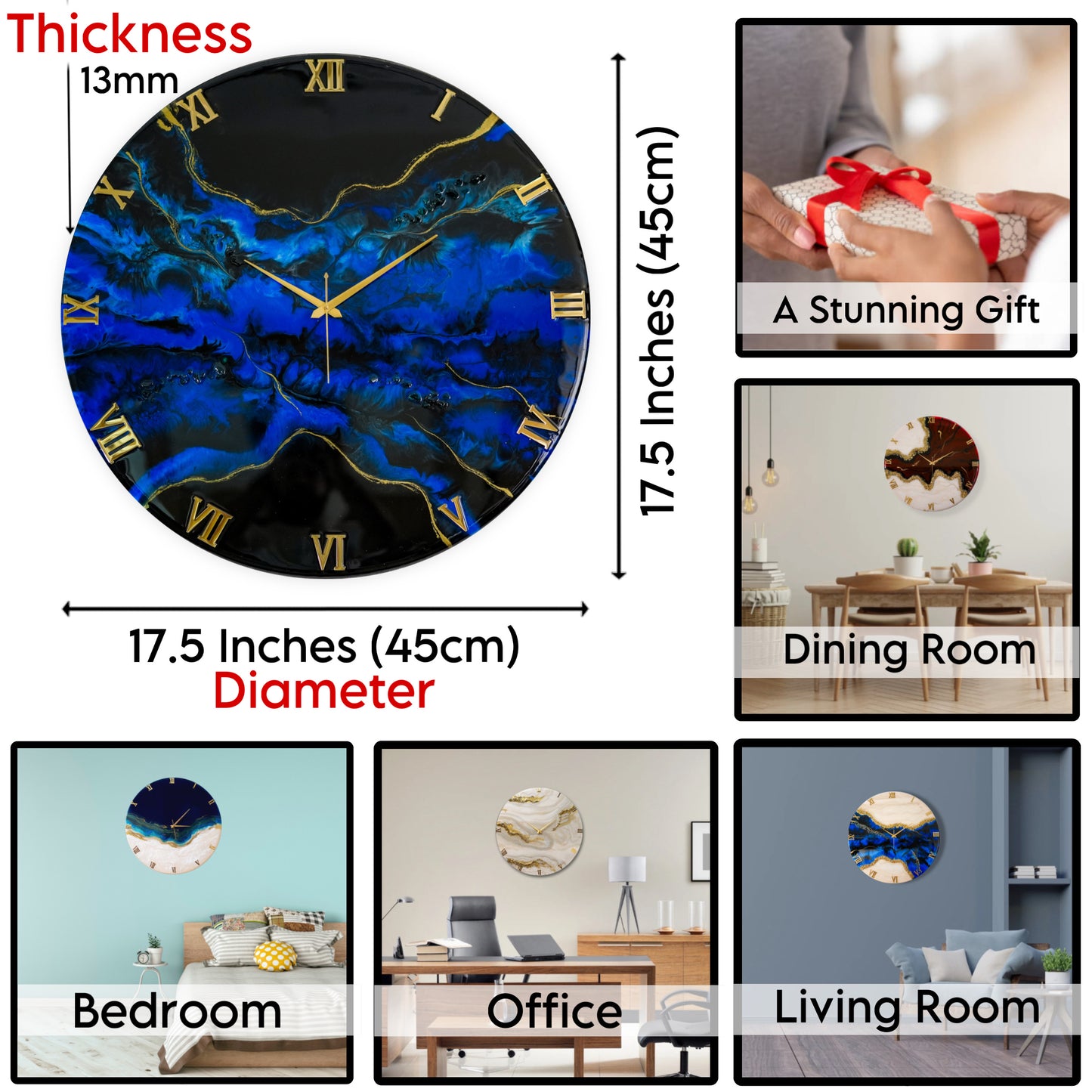 Deep Ocean Medium Size Silent Clock 17.5 Inches