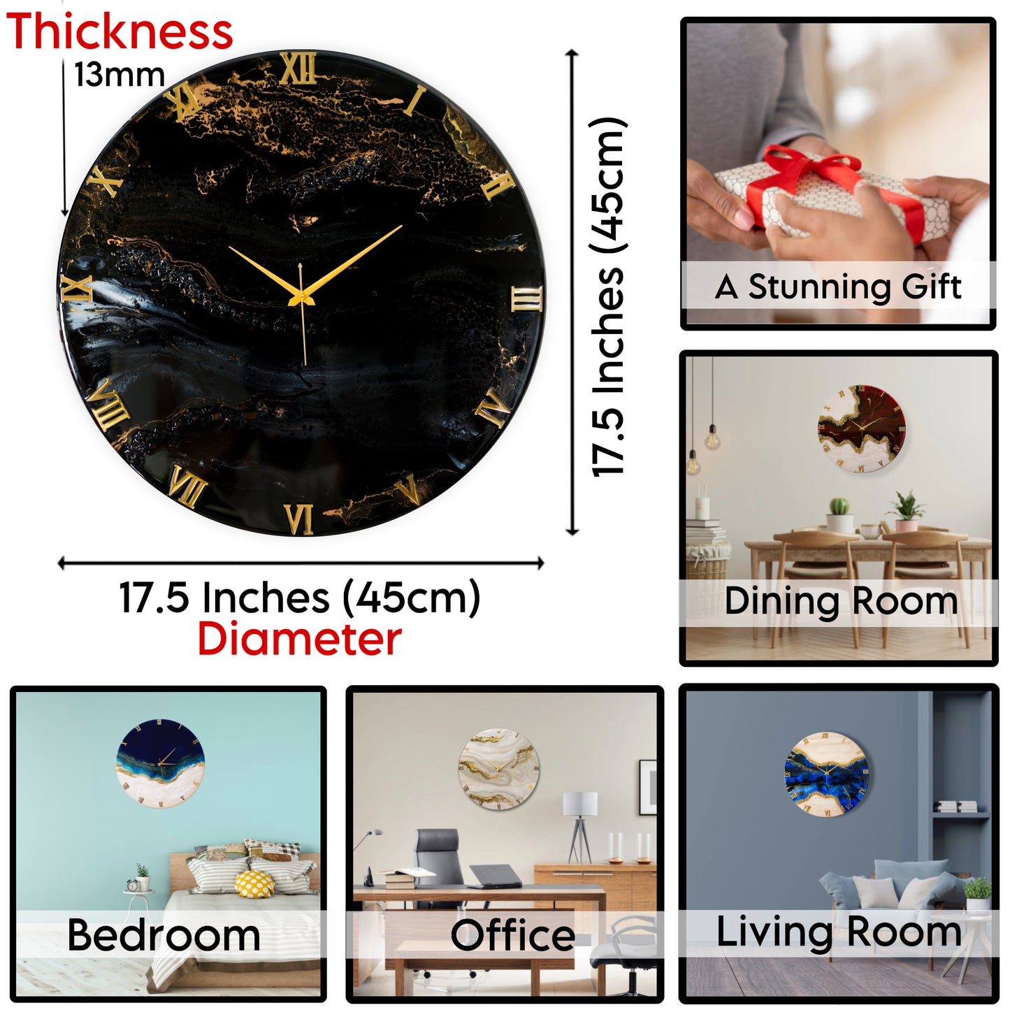 Black Desert Medium size Silent Clock 17.5 Inches