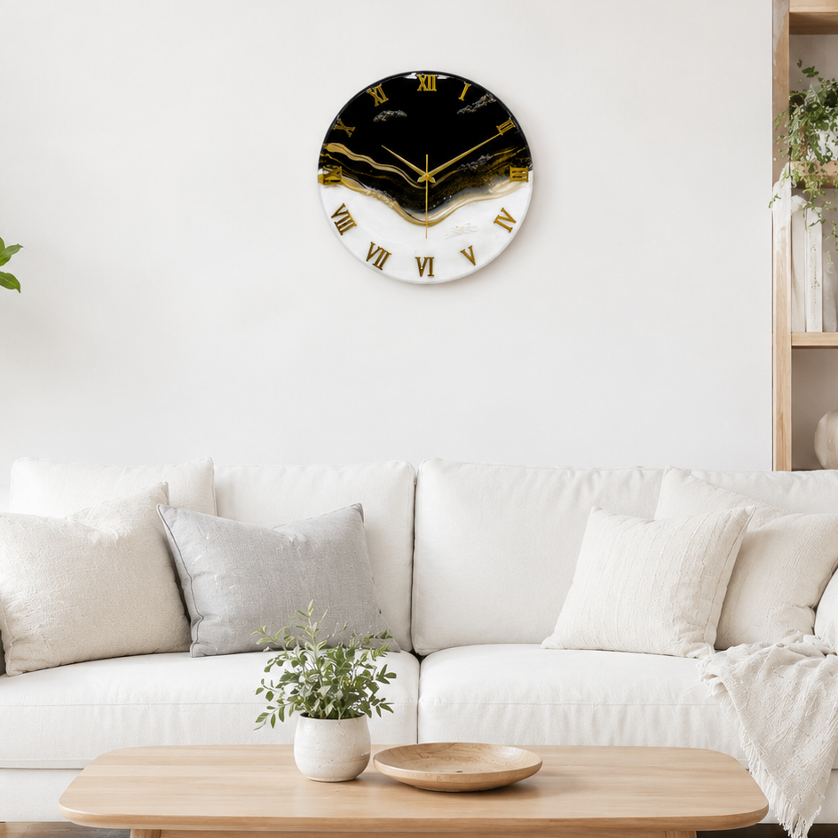 BLACK WHITE Clock 17.5 Inches