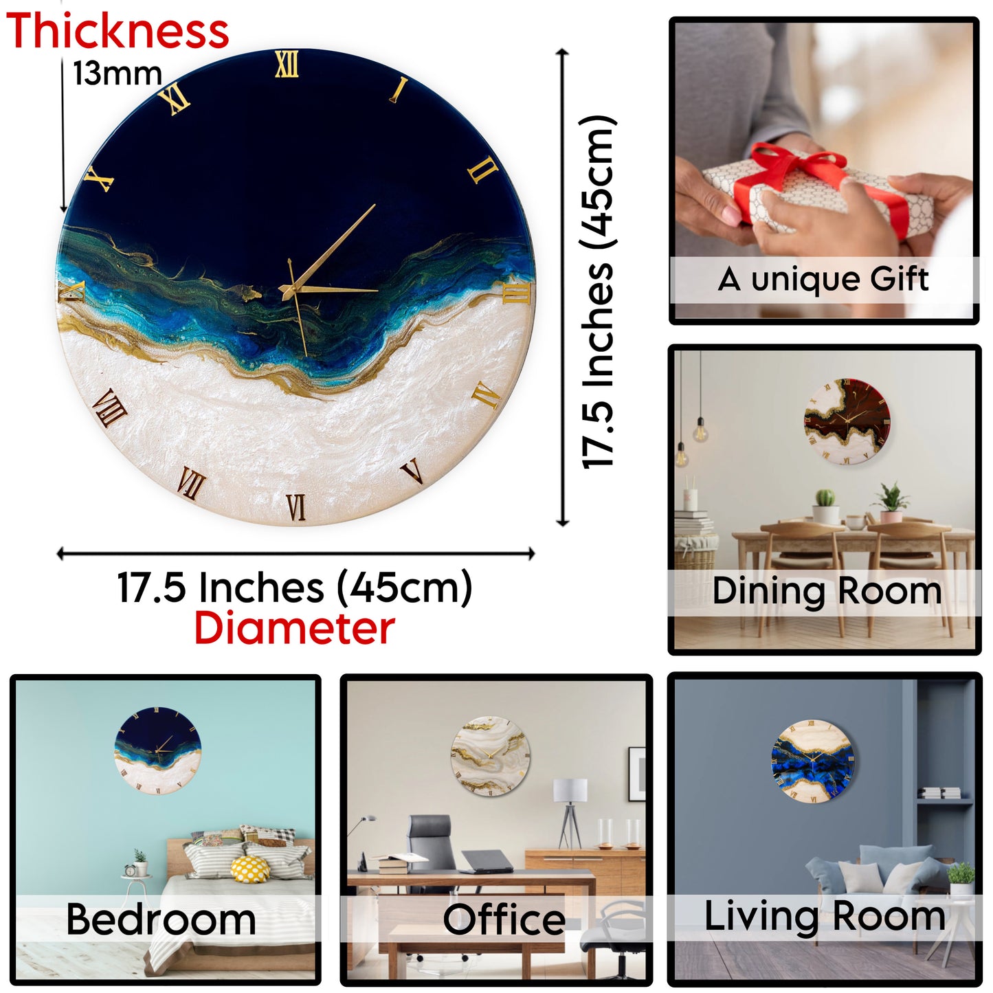 Ticking Thunder Clock Regular Size 17.5 Inches (Royal Blue)