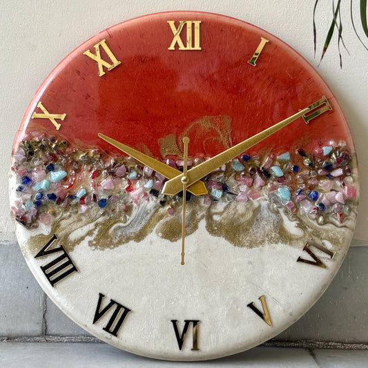 *Red orange Crown Silent Clock 30cm(CS)