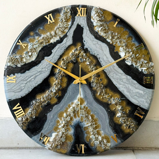 *Black Geode Silent Clock 17.5 inches(CS)