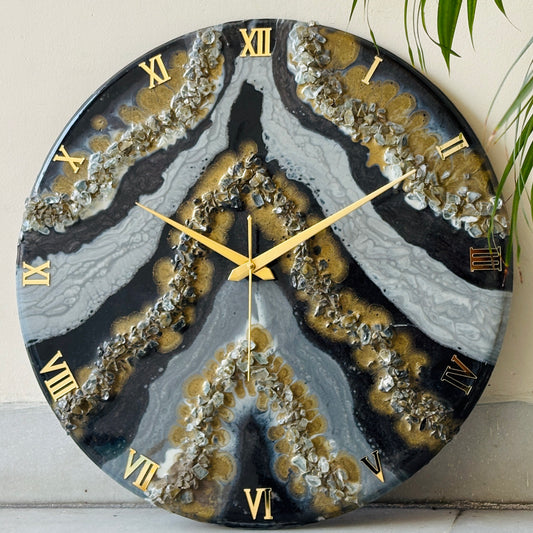 *Black Geode Silent Clock 17.5 inches(CS)