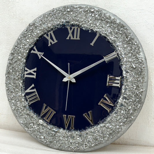 *Blue Silver Ring Silent Clock 17.5 inches(CS)