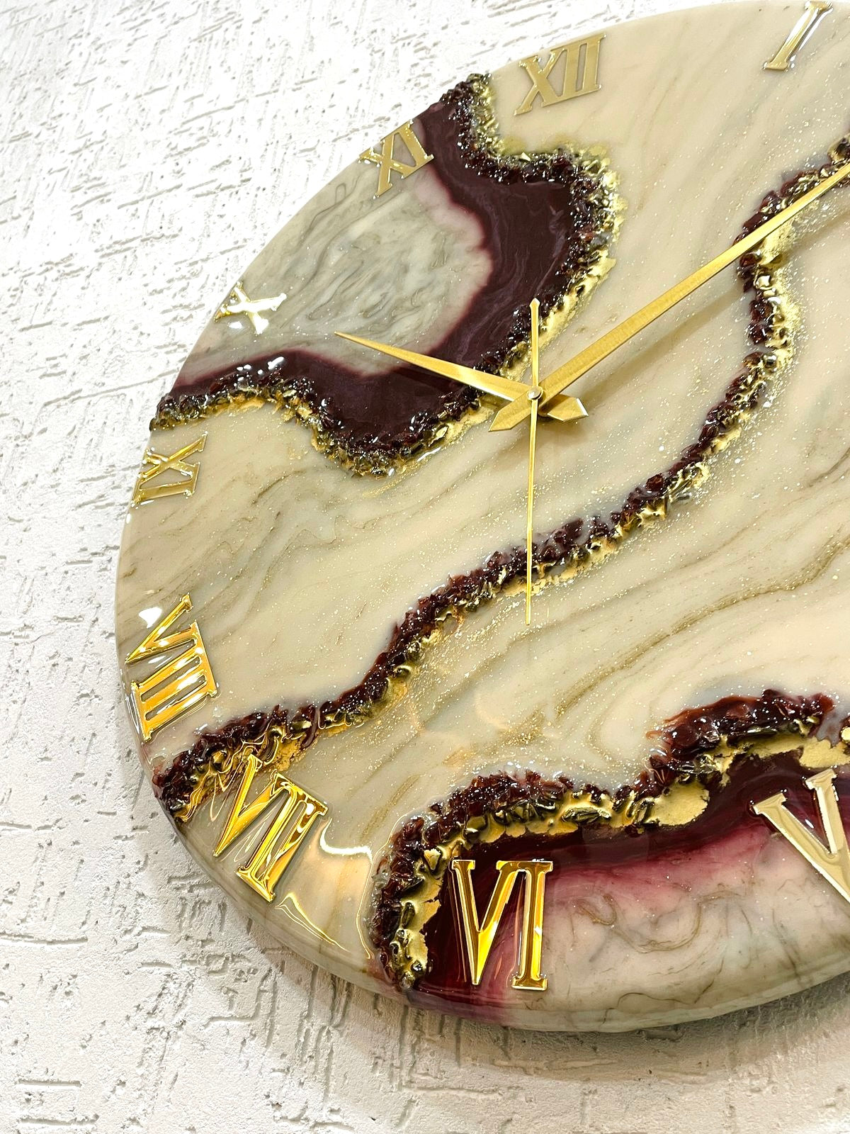 Dark Cherry Geode Medium Size Silent Clock 17.5 Inches