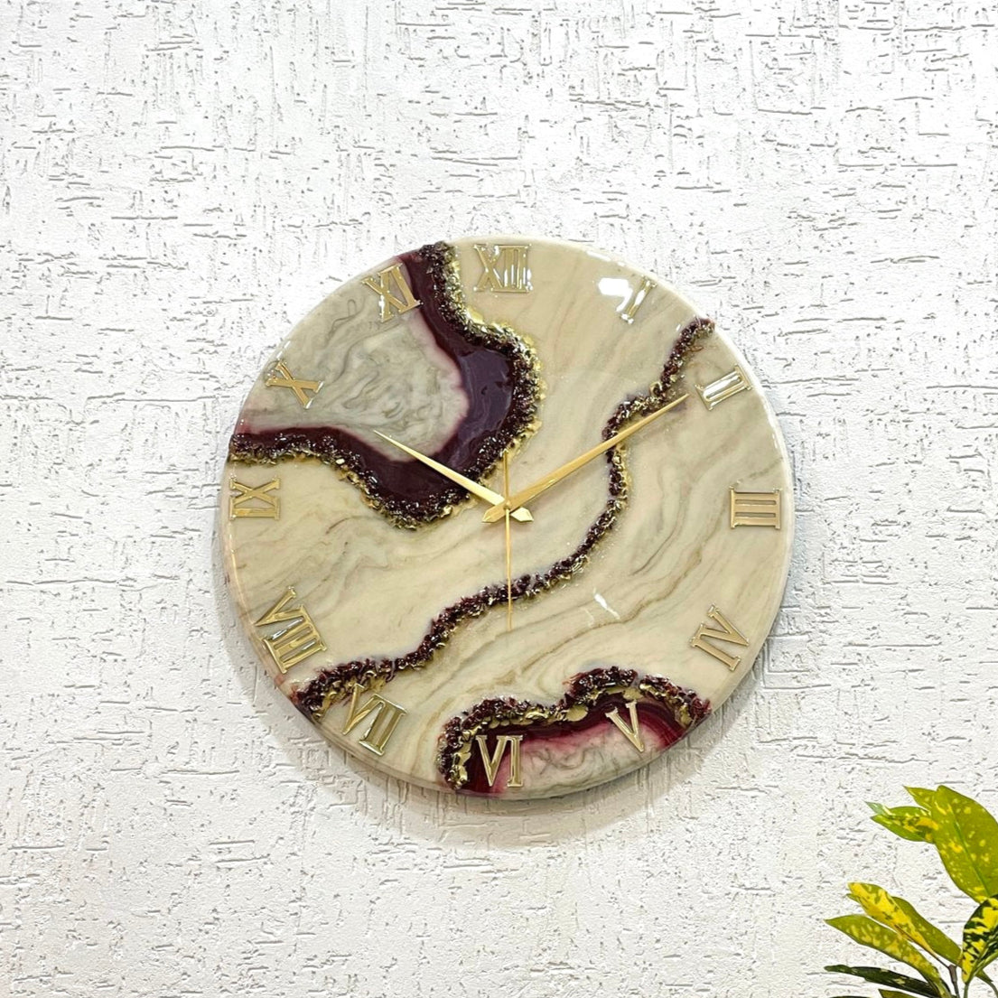 Dark Cherry Geode Medium Size Silent Clock 17.5 Inches