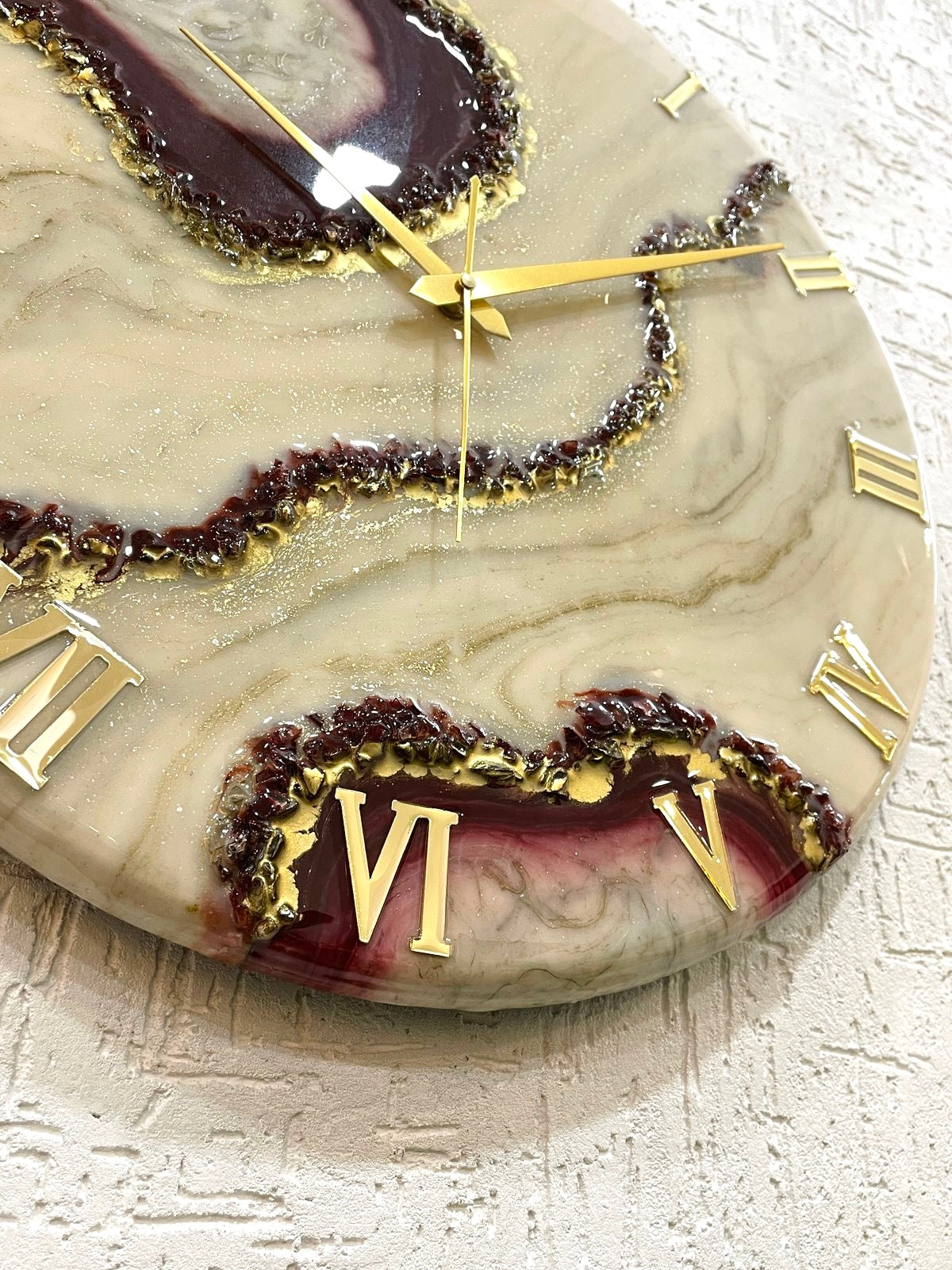 Dark Cherry Geode Medium Size Silent Clock 17.5 Inches
