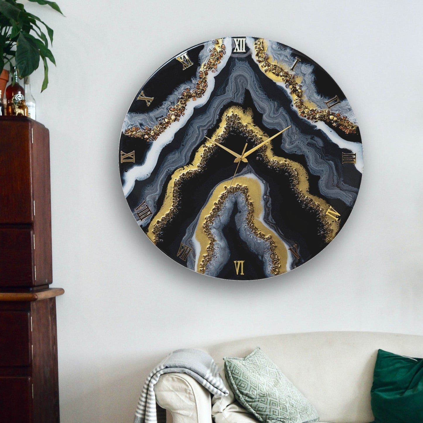 Black Geode Clock Large 17.5 Inches