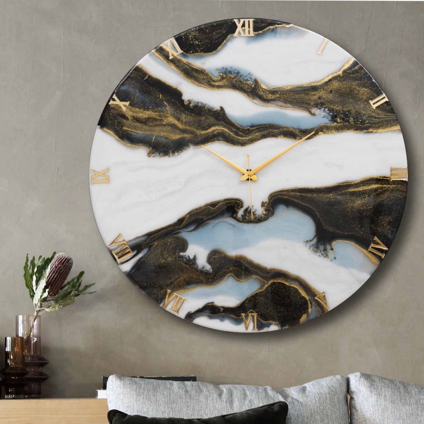 Black Falls Handmade Silent Resin Clock