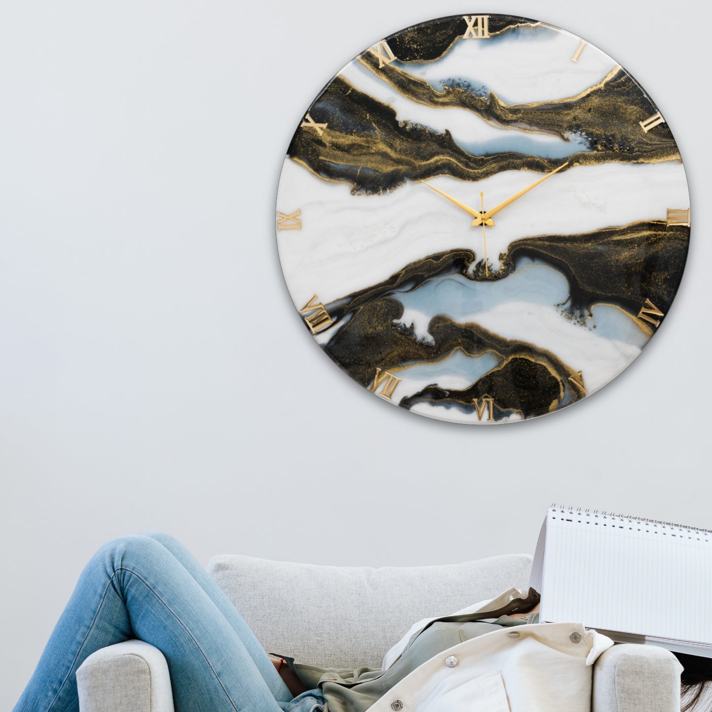 Black Falls Handmade Silent Resin Clock