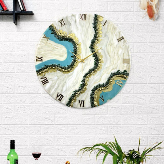 Curvy Green Shiny Marble Finish Wall Clock