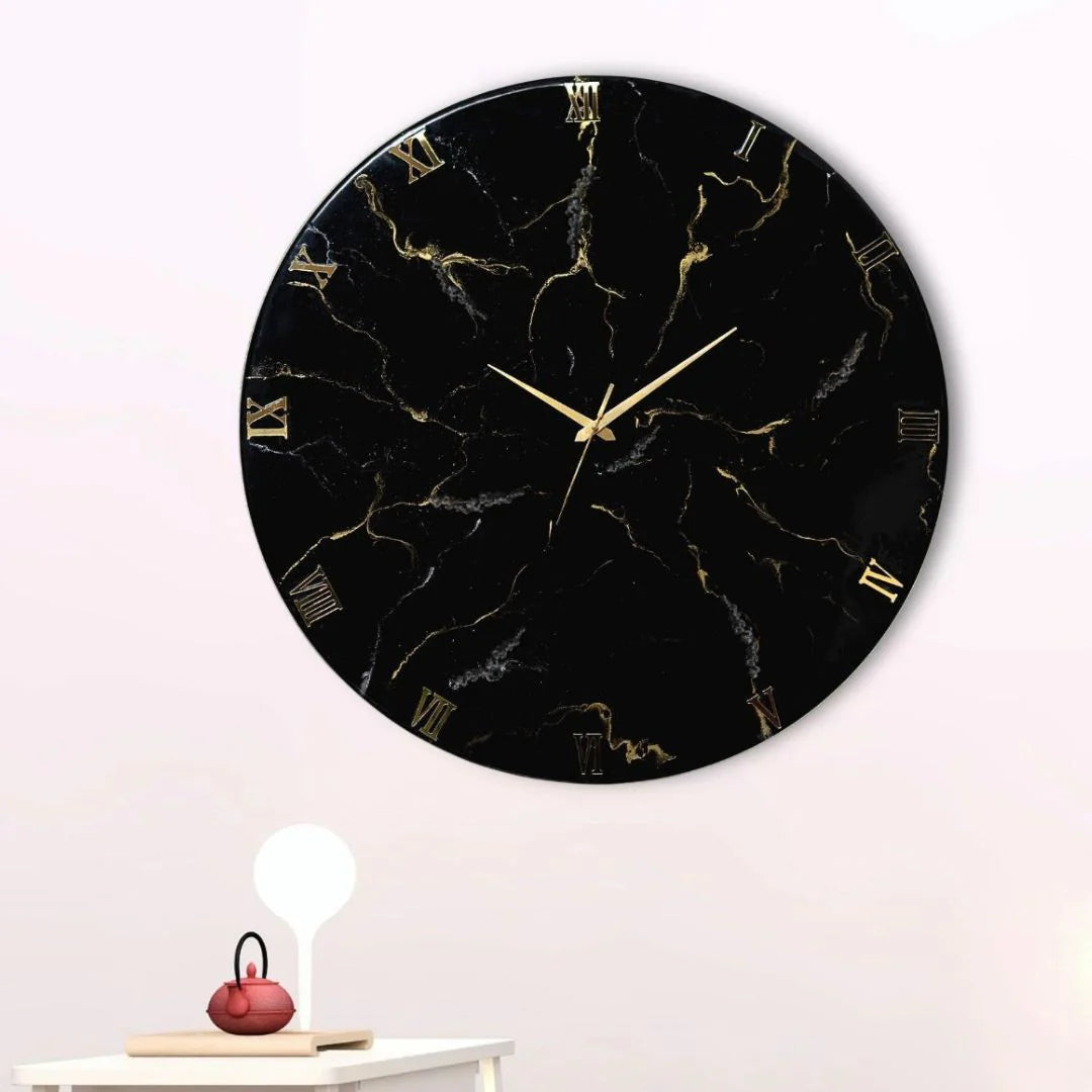 Black Marble Finish Clock Size 17.5 Inches