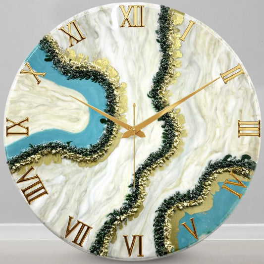 Curvy Green Shiny Marble Finish Clock Regular Size 17.5 Inches