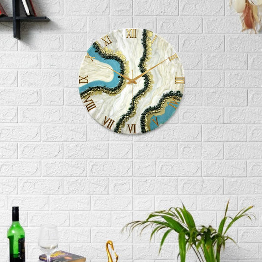 Curvy Green Shiny Marble Finish Clock Regular Size 17.5 Inches