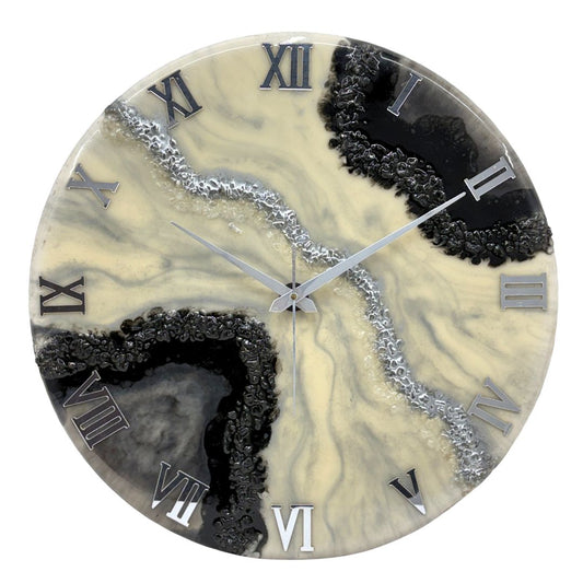 Black Silver Geode silent clock 17.5 inches