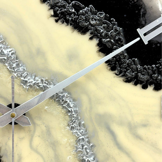 Black Silver Geode silent clock 17.5 inches
