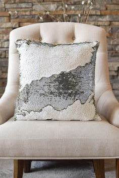 Mermaid Pillow Cover 16 X 16 Inches, Pillow Not Included (Silver/White)