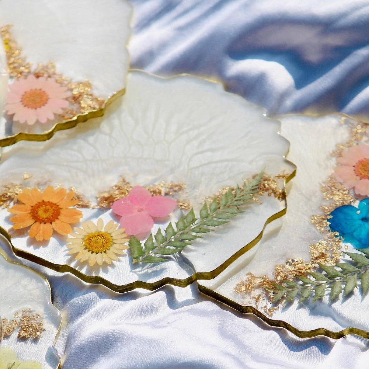 Real Flowers Handmade Set Of Six Coasters (Half Pearl)