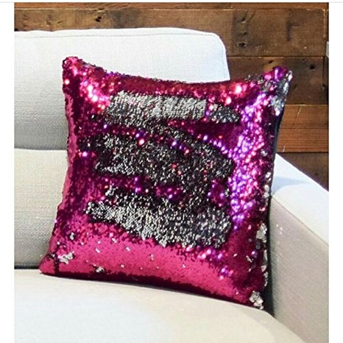 Mermaid Pillow Cover 16 X 16 Inches, Pillow Not Included (Pink/Silver)