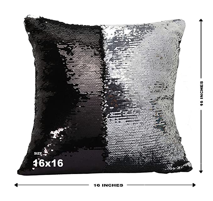 Mermaid Pillow Cover 16 X 16 Inches, Pillow Not Included (Black/Silver)