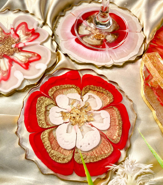Red And Golden - Handmade Resin Coasters Set Of Six