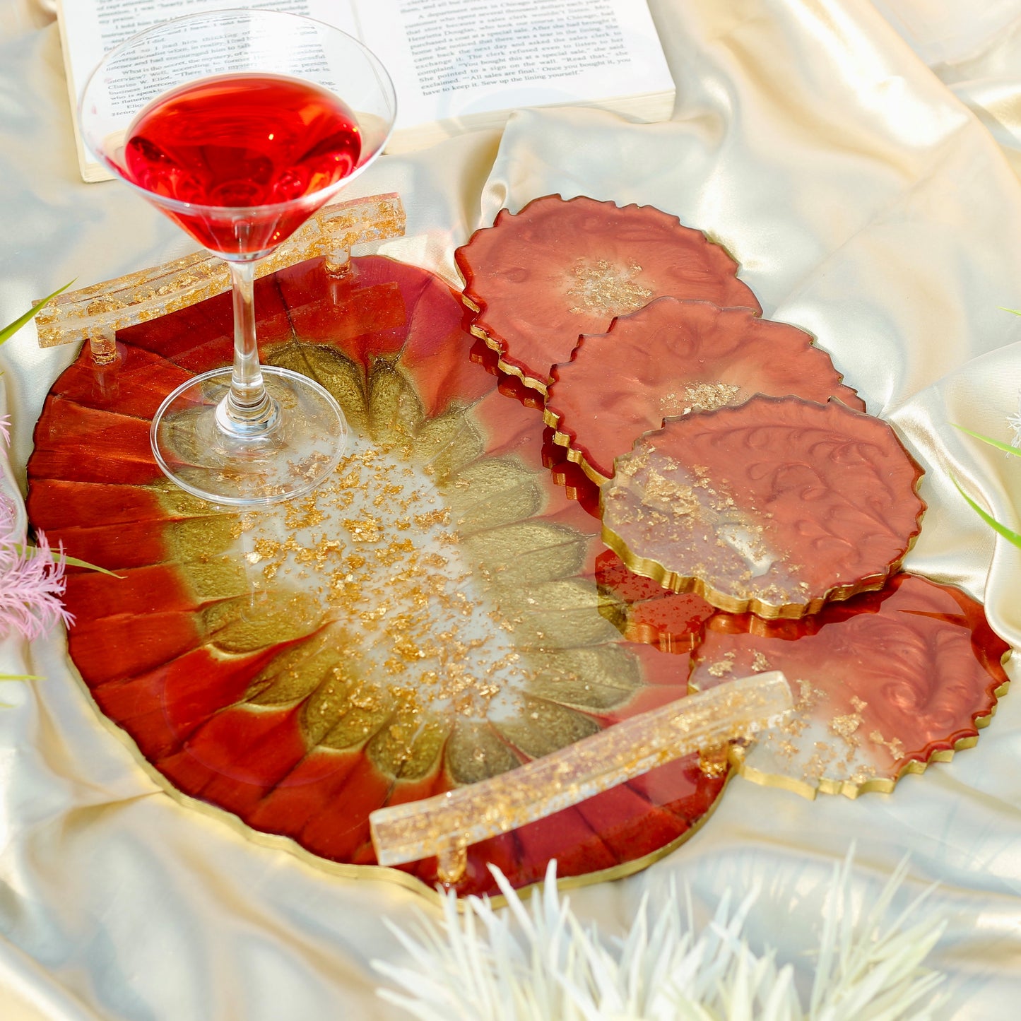 Glazing Copper - & Handmade Tray With 6 Coasters