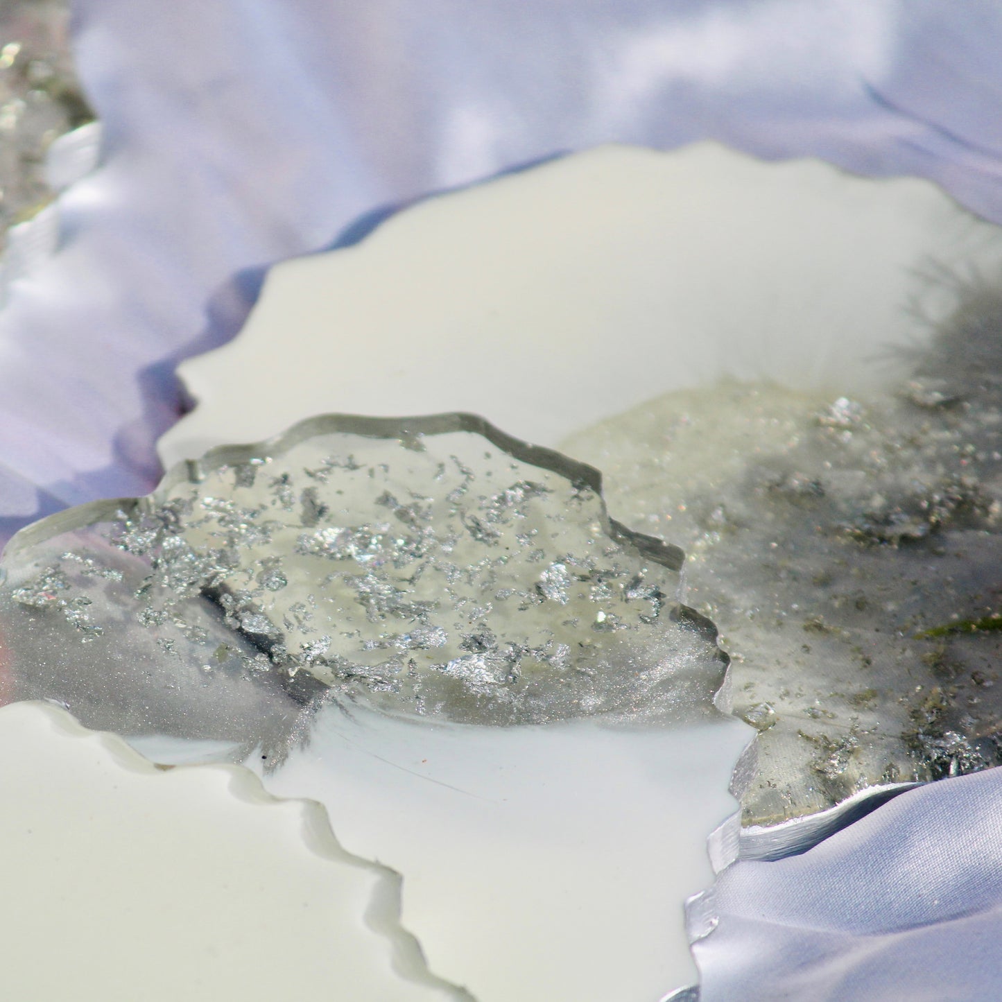 Milky White and Silver - Handmade Resin Coasters Set Of 6