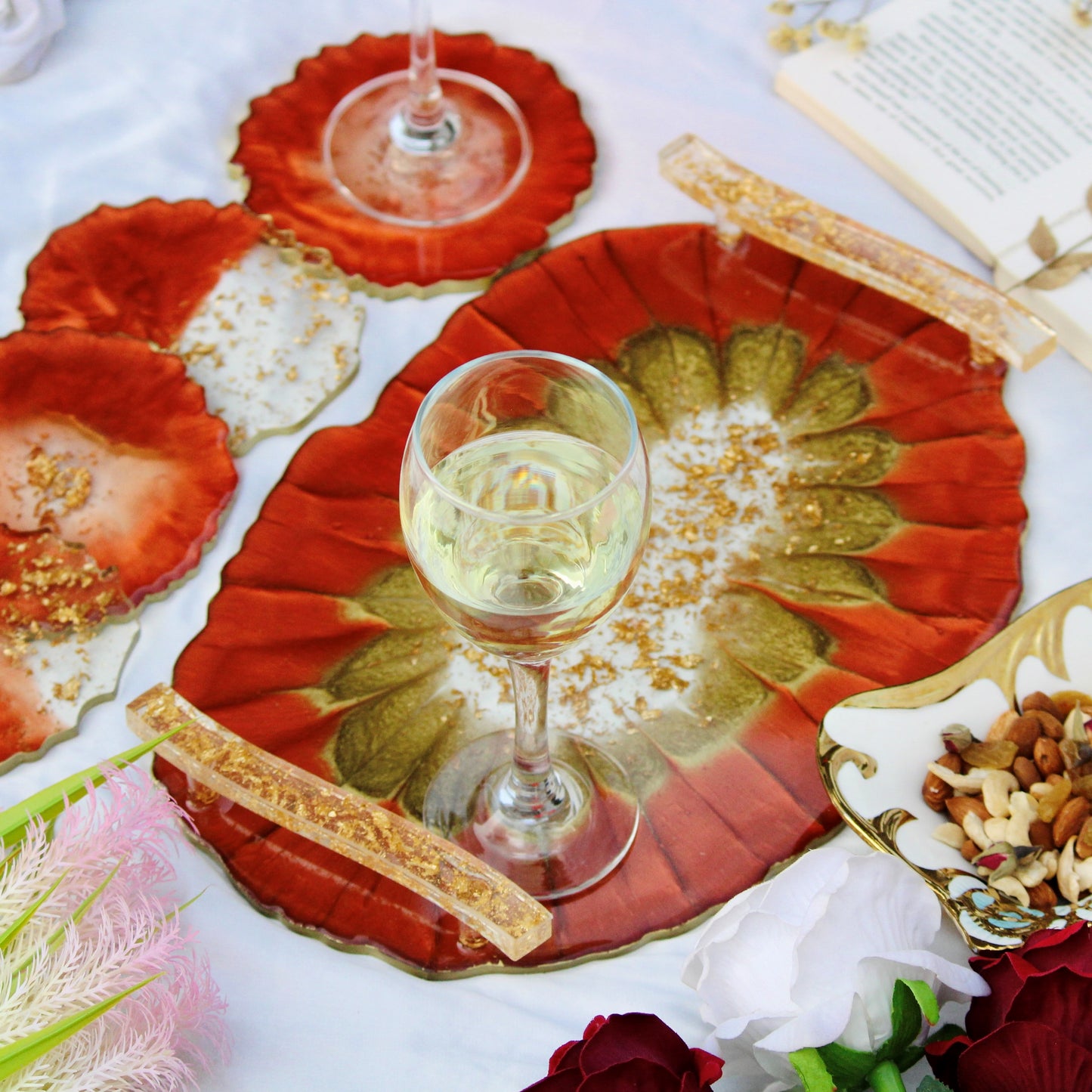 Glazing Copper - & Handmade Tray With 6 Coasters