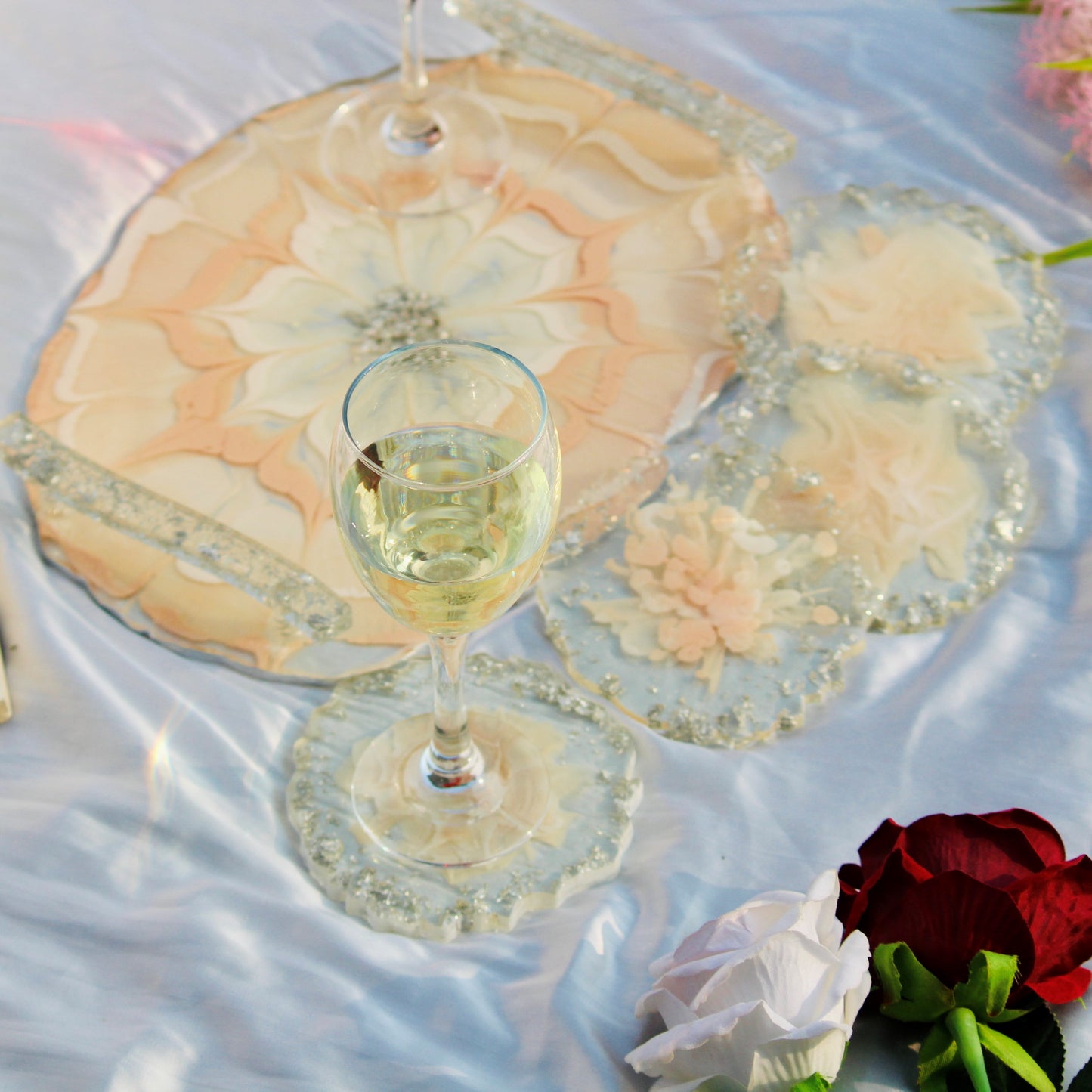 Resin Art - Handmade Tray With 6 Coasters