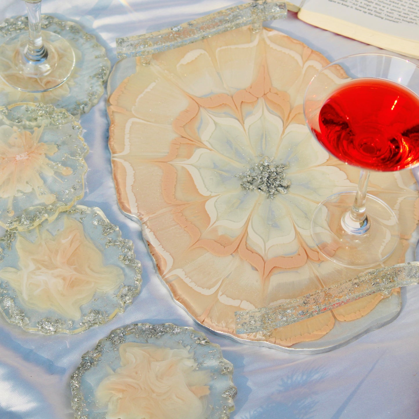 Resin Art - Handmade Tray With 6 Coasters