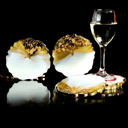 Milky White and Golden - Handmade Resin Coasters Set Of 6