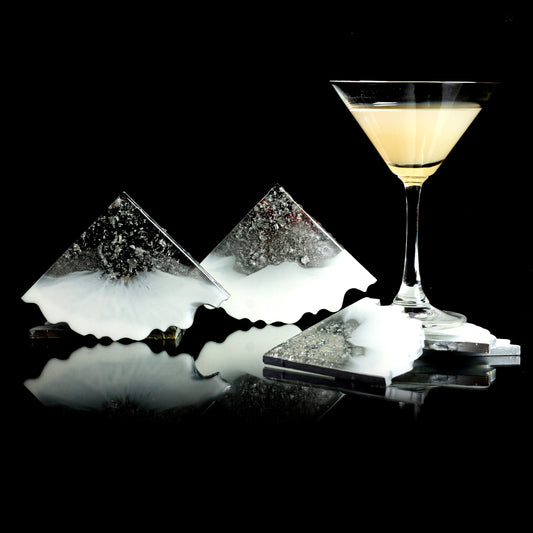 Impact - Handmade Resin Coasters Set Of 6 (White/Silver)