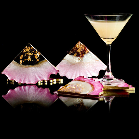 Impact - Handmade Resin Coasters Set Of Six (Pink & Pearl white)