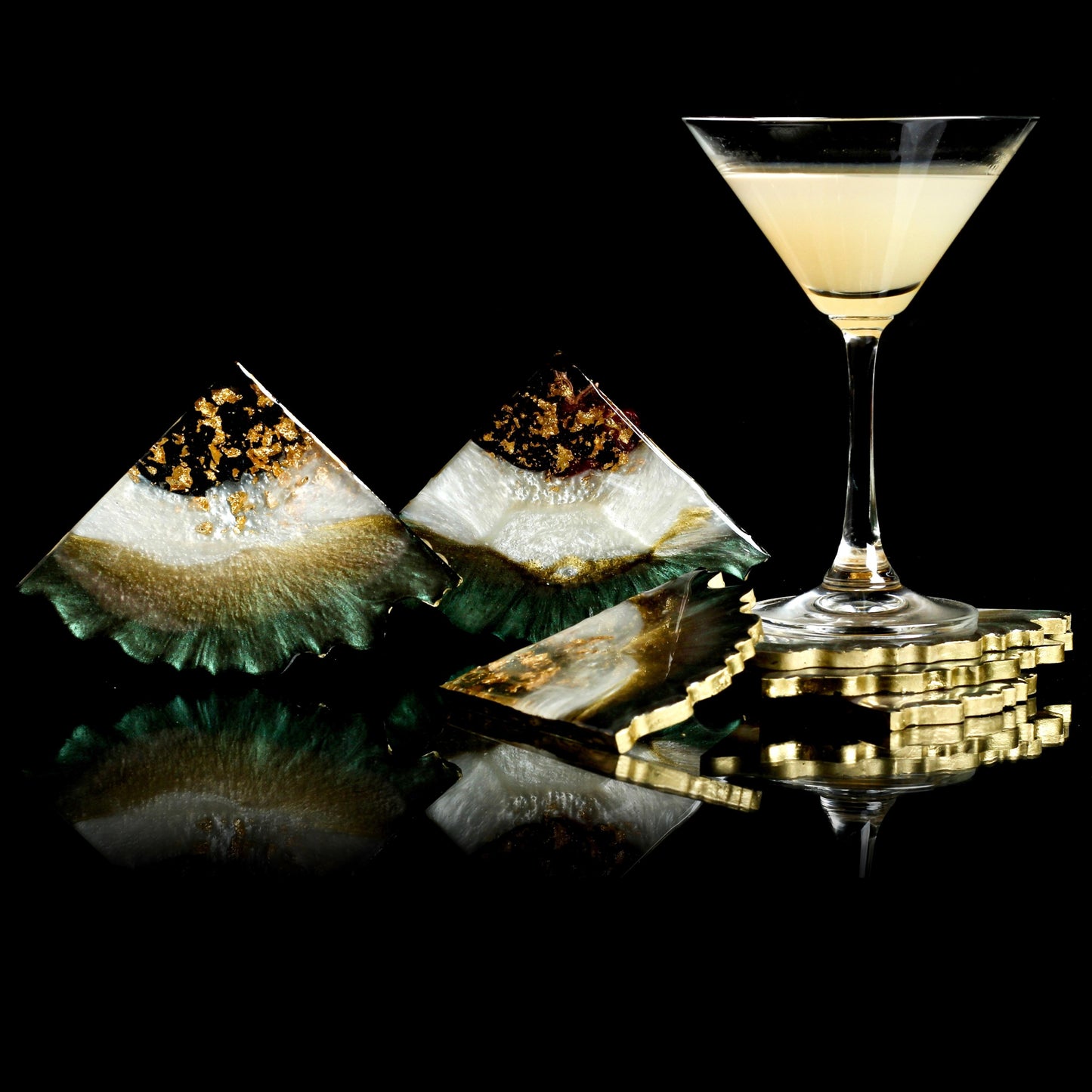 Impact - Handmade Resin Coasters Set Of Six (Olive)