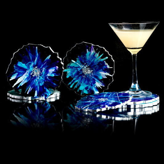 Abstract- Handmade Resin Coasters Set Of 6 (Blue)