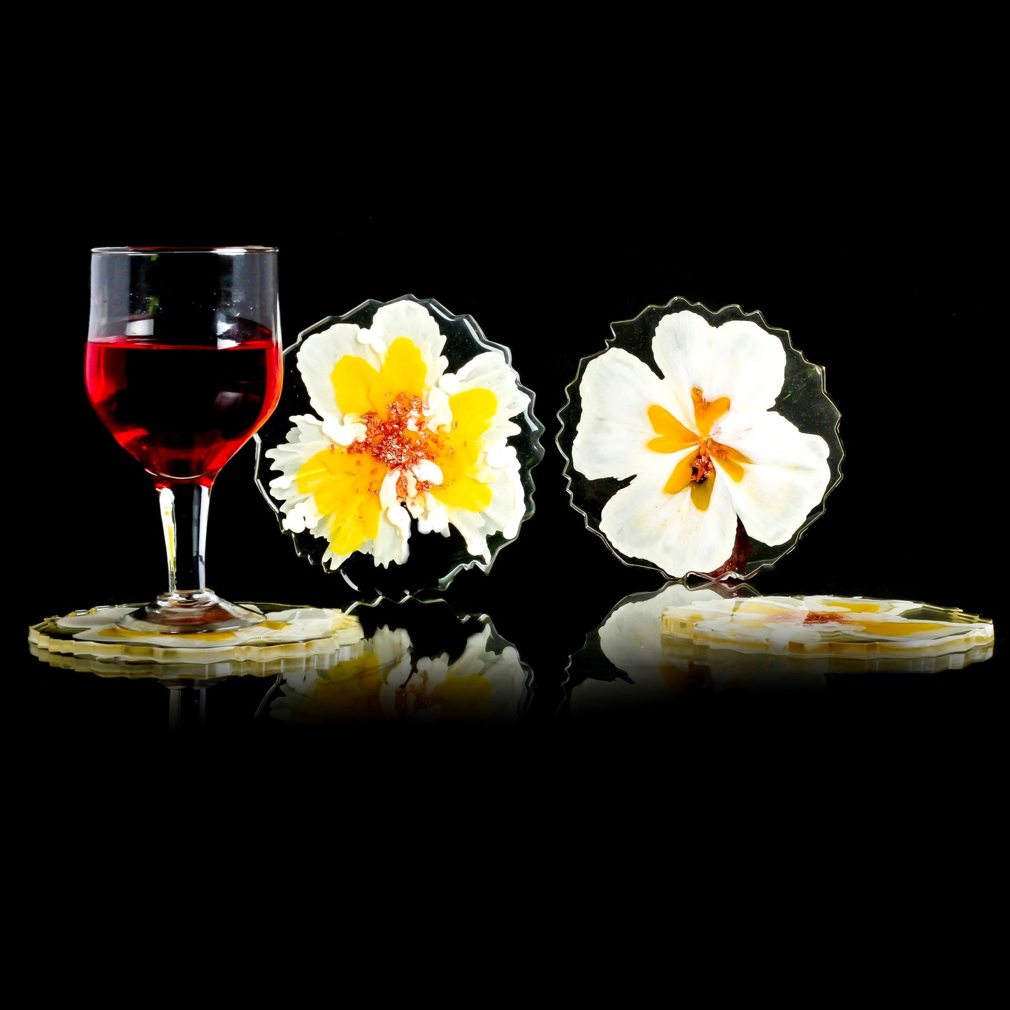 Yellow and White- Handmade Resin Coasters Set Of 6