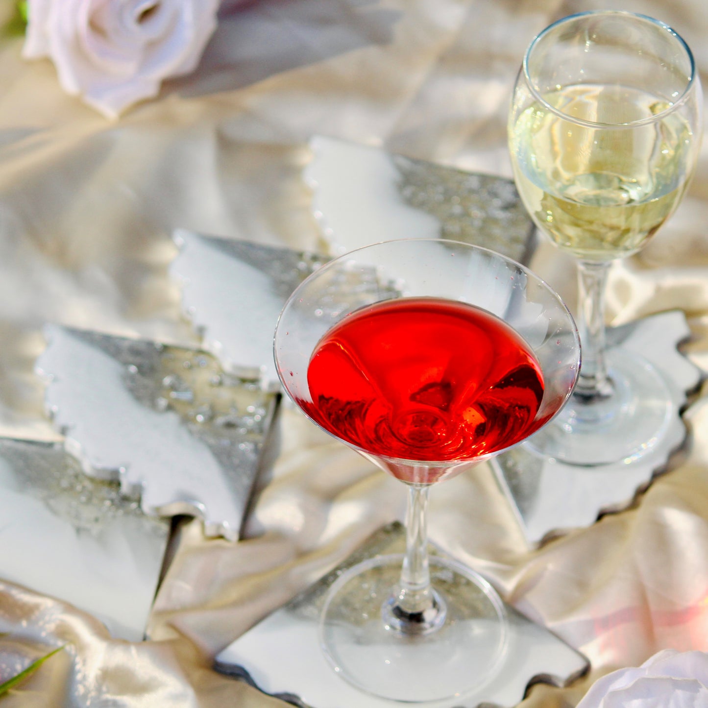 Impact - Handmade Resin Coasters Set Of 6 (White/Silver)