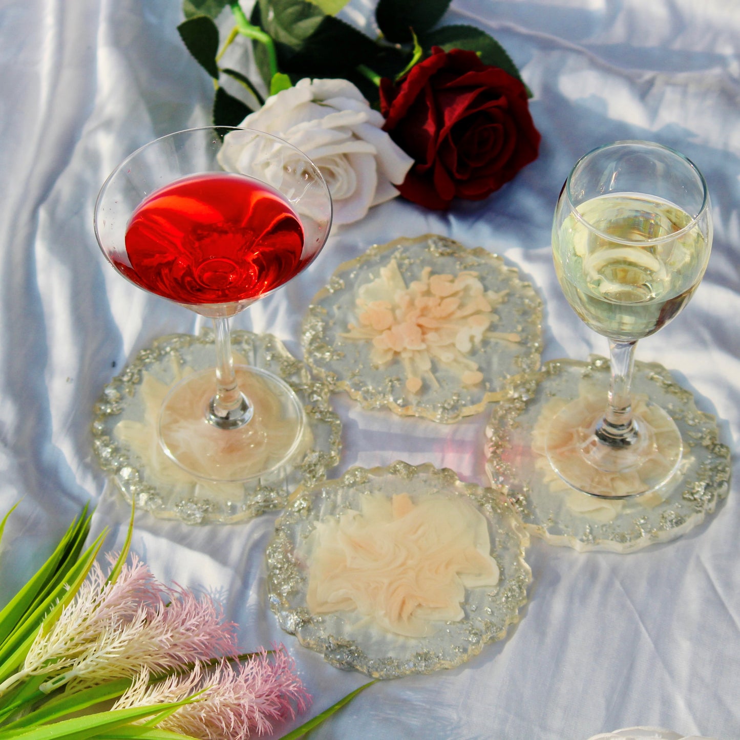 Resin Art - Handmade Tray With 6 Coasters