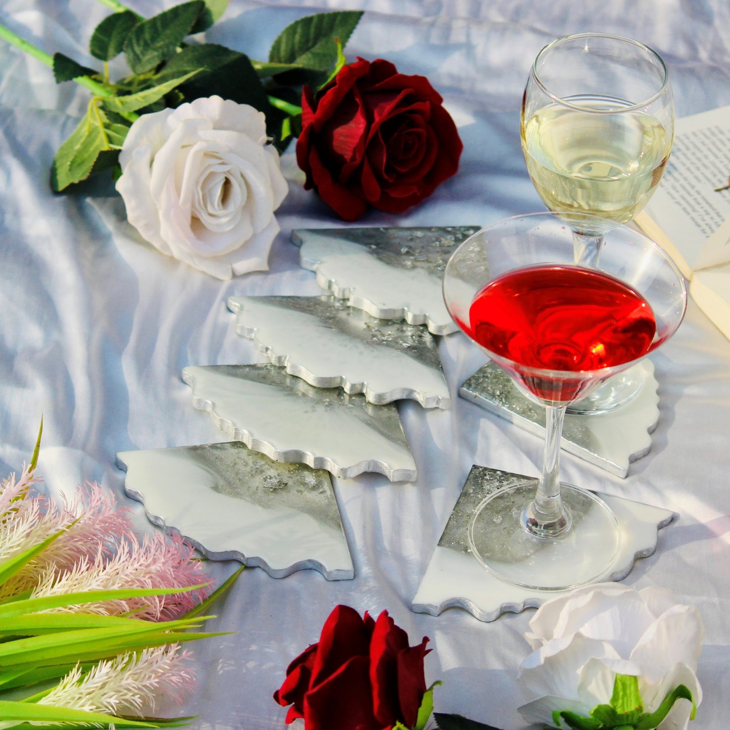 Impact - Handmade Resin Coasters Set Of 6 (White/Silver)