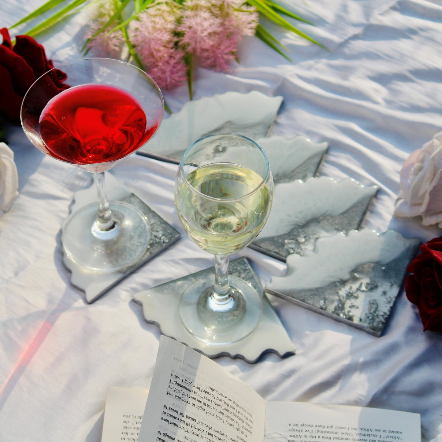 Impact - Handmade Resin Coasters Set Of 6 (White/Silver)