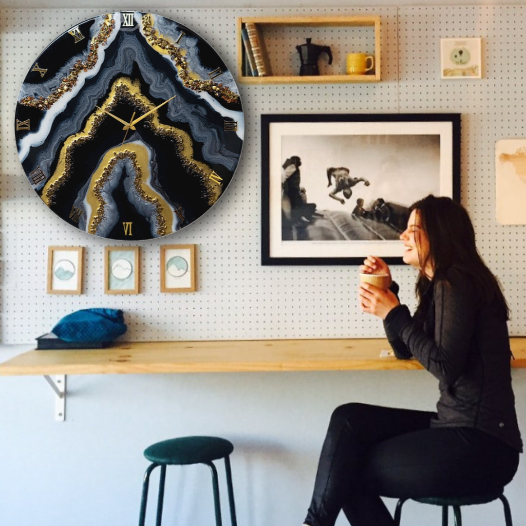 Black Geode Silent Resin Wall Clock