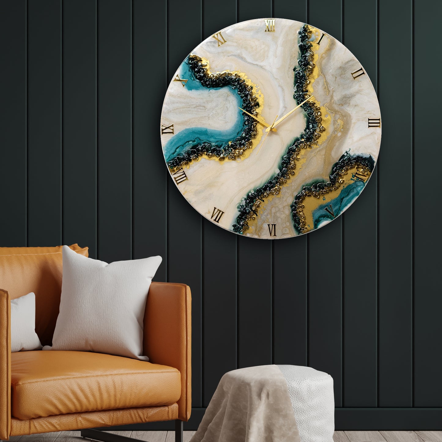 Curvy Green Shiny Marble Finish Wall Clock