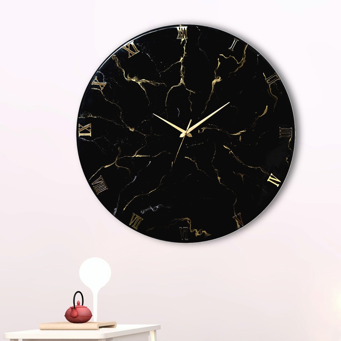 Black Marble Finish Silent Resin Clock