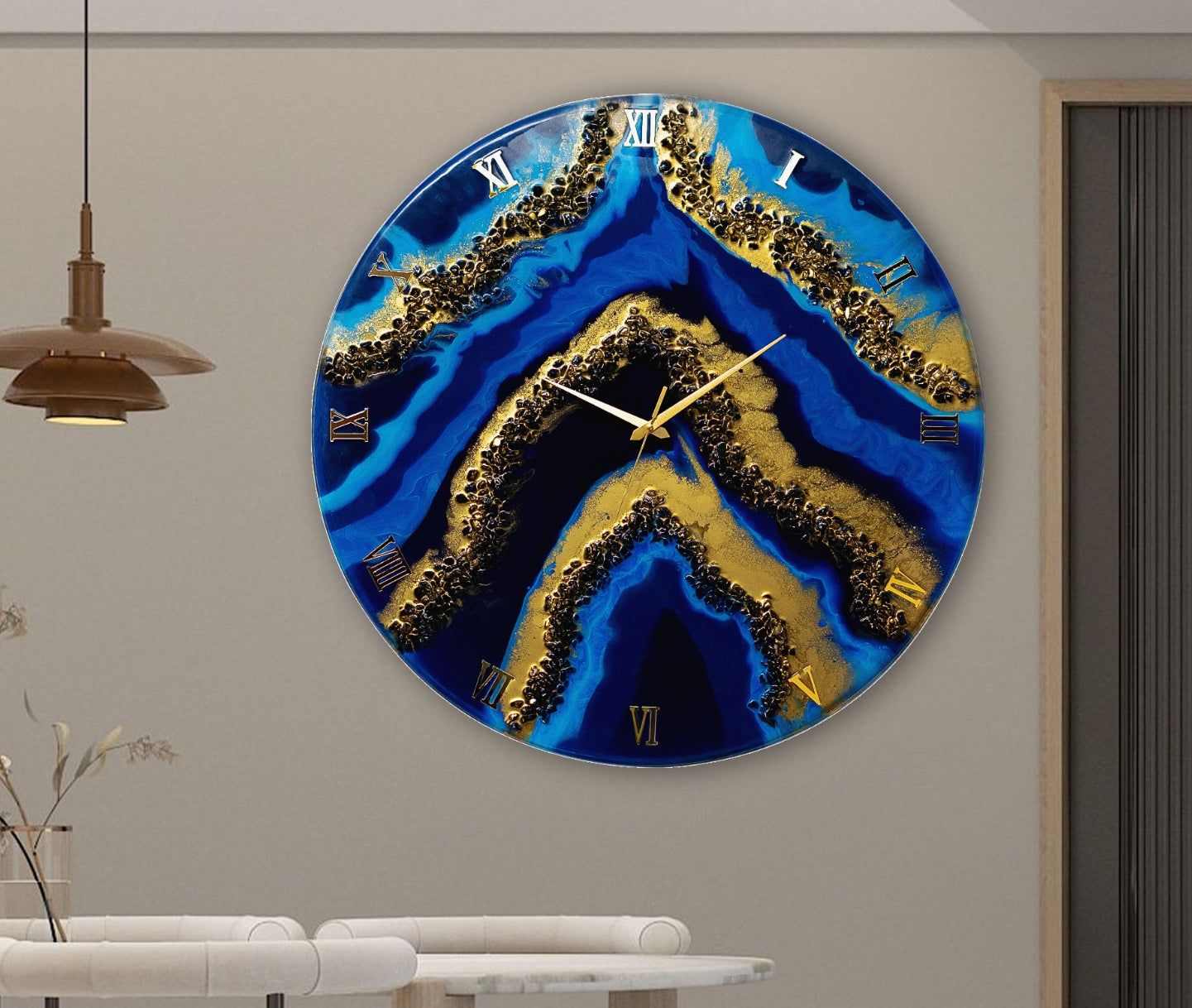 Blue geode Silent Resin Clock
