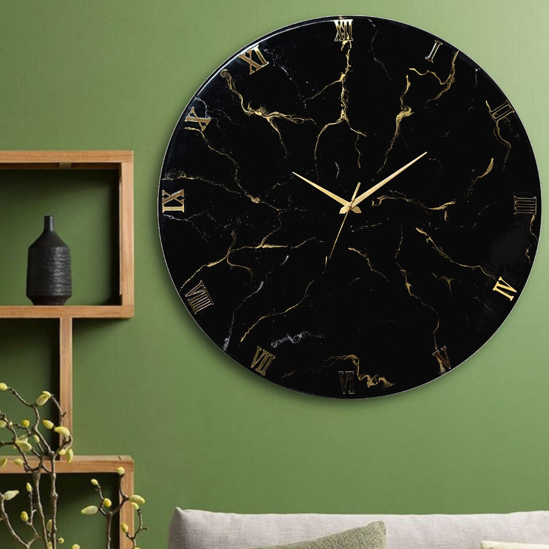 Black Marble Finish Silent Resin Clock