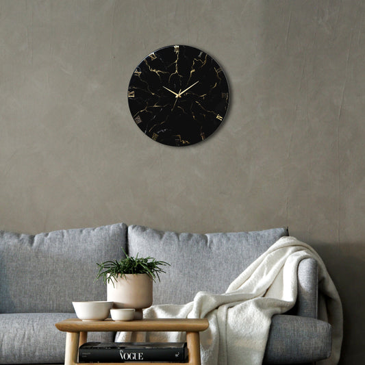 Black Marble Finish Clock Regular Size 17.5 Inches