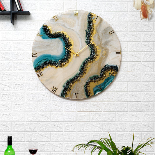 Curvy Green Shiny Marble Finish Wall Clock